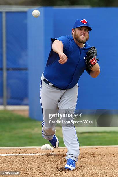 Cory Burns during the Blue Jays spring training workout at the Bobby Mattick Training Center in Dunedin, Florida.