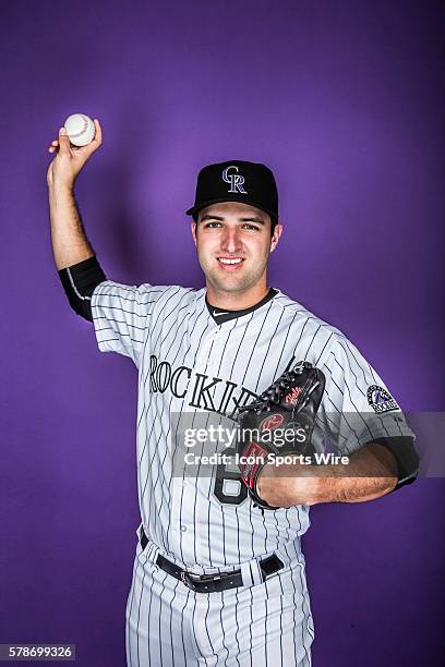 Pitcher David Hale poses for a portrait during the Colorado Rockies photo day in Scottsdale, AZ.