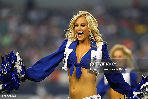 The Dallas Cowboys Cheerleaders perform during the final NFL preseason game between the Dallas Cowboys and the Denver Broncos at AT&T Stadium in...