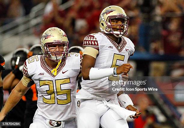 Florida State Seminoles quarterback Jameis Winston during a NCAA football game between the Florida State Seminoles and the Oklahoma State Cowboys in...