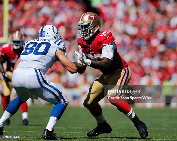 San Francisco 49ers outside linebacker Aldon Smith during the NFL regular season game between the Indianapolis Colts and the San Francisco 49ers at...