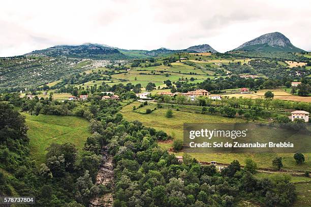 spectacular view of valle de soba. cantabria. spain. - laredo stockfoto's en -beelden