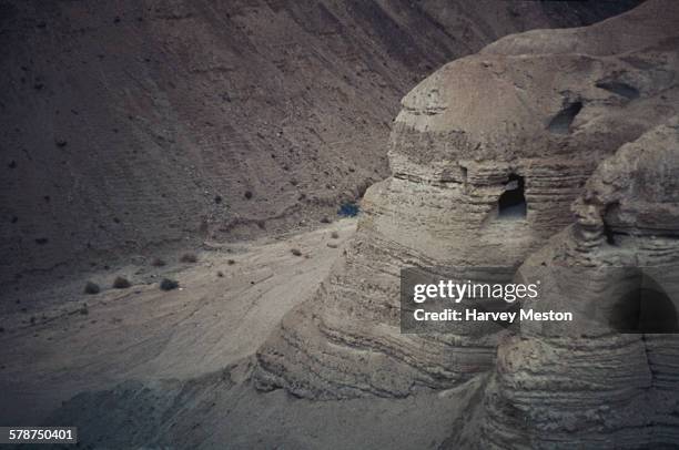 The Qumran Caves in Qumran, in the West Bank, circa 1970. It was here that the Dead Sea Scrolls were discovered in the mid 20th century.