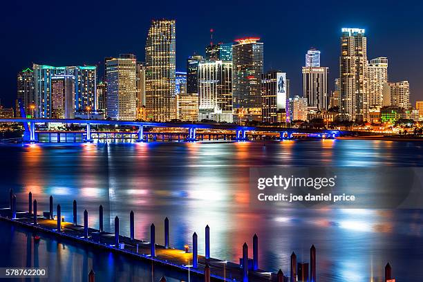 miami skyline, miami, florida, america - miami skyline night stock pictures, royalty-free photos & images