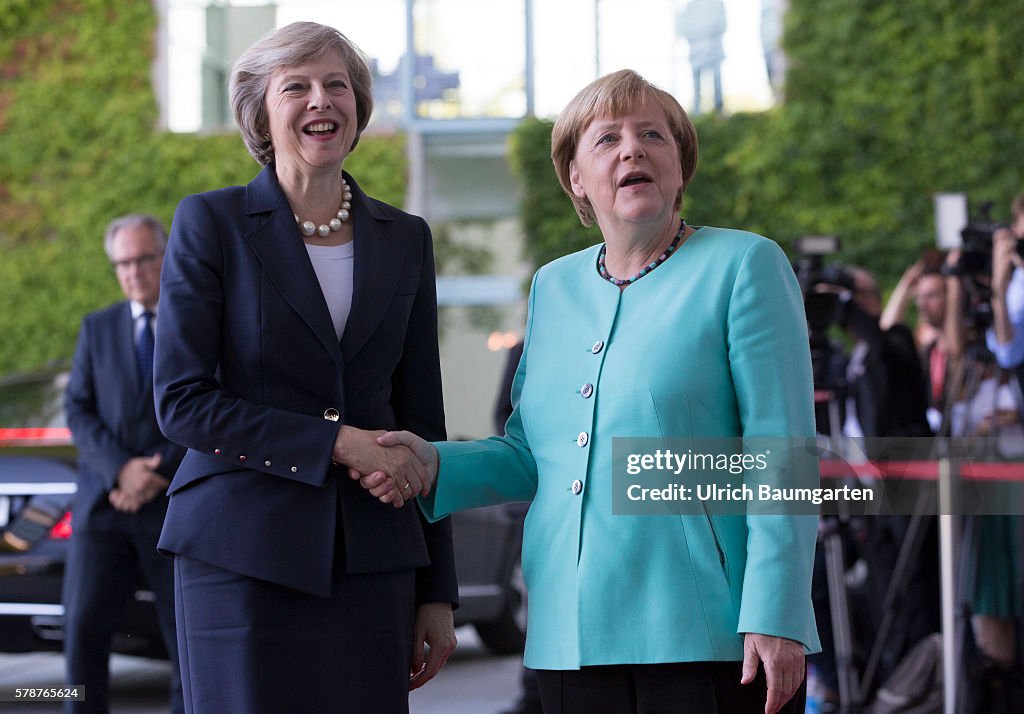 Theresa May Meets Angela Merkel In Berlin.