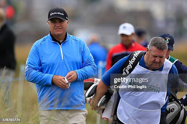 Stephen Dodd of Wales in action during the second round of the Senior Open Championship played at Carnoustie on July 22, 2016 in Carnoustie, United...