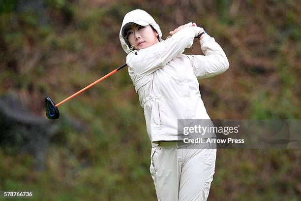 So-Young Kim of SouthKorea hits her tee shot on the 2nd hole during the first round of the Century 21 Ladies Golf Tournament 2016 at the Izu Daijin...