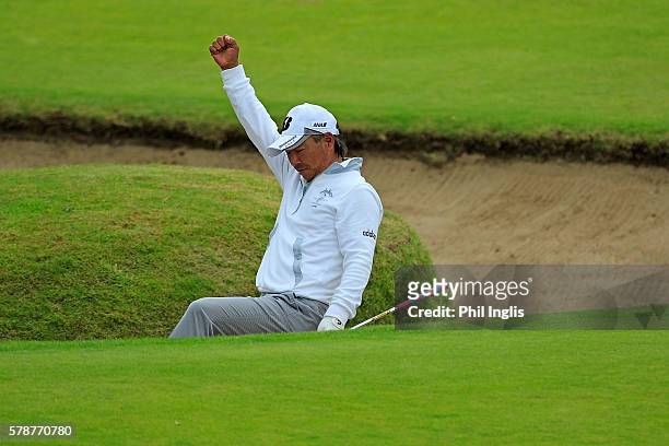 Kohki Idoki of Japan in action during the second round of the Senior Open Championship played at Carnoustie on July 22, 2016 in Carnoustie, United...