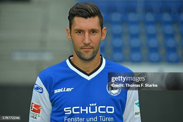 Stephan Salger poses during the Second Bundesliga team presentation of Arminia Bielefeld at Schueco Arena on July 22, 2016 in Bielefeld, Germany.