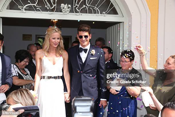 Bridegroom Mario Gomez and his wife Carina Wanzung during the wedding of Mario Gomez and Carina Wanzung at registry office Mandlstrasse on July 22,...