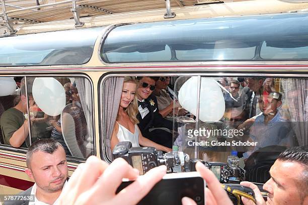 Bridegroom Mario Gomez and his wife Carina Wanzung during the wedding of Mario Gomez and Carina Wanzung at registry office Mandlstrasse on July 22,...
