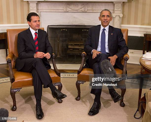 President Barack Obama meets with President Enrique Pena Nieto of Mexico at the White House on July 22, 2016 in Washington, DC. The two leaders also...