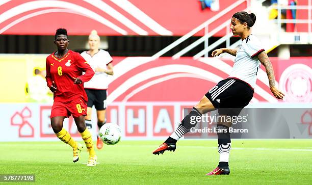 Dzsenifer Maroszan of Germany scores her teams second goal during the women's international friendly match between Germnay and Ghana at Benteler...