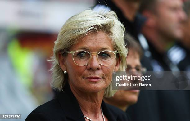 HEad coach Silvia Neid of ermany smiles during the women's international friendly match between Germnay and Ghana at Benteler Arena on July 22, 2016...