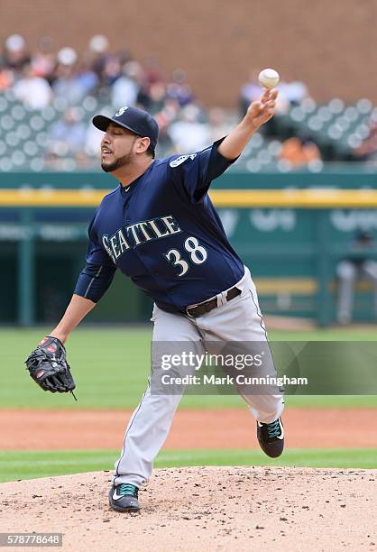 Vidal Nuno of the Seattle Mariners pitches during the game against the Detroit Tigers at Comerica Park on June 23, 2016 in Detroit, Michigan. The...