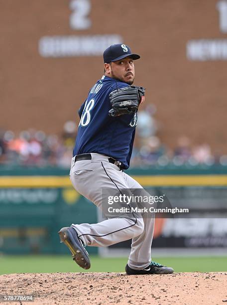 Vidal Nuno of the Seattle Mariners pitches during the game against the Detroit Tigers at Comerica Park on June 23, 2016 in Detroit, Michigan. The...