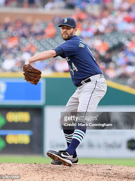 Tom Wilhelmsen of the Seattle Mariners pitches during the game against the Detroit Tigers at Comerica Park on June 23, 2016 in Detroit, Michigan. The...