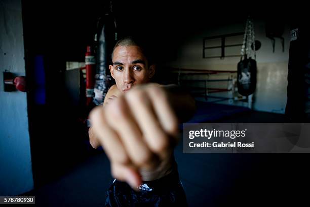 Light flyweight boxer Leandro Blanc of Argentina during an exclusive photo session at CeNARD on July 21, 2016 in Buenos Aires, Argentina.