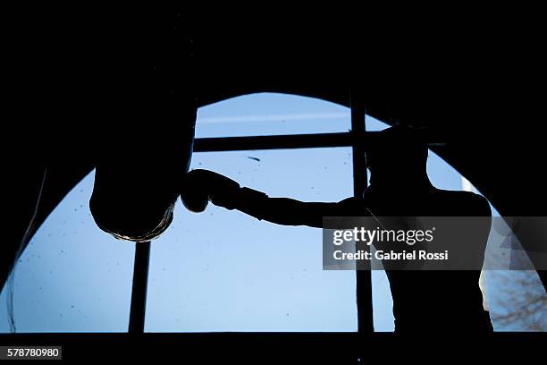 Light flyweight boxer Leandro Blanc of Argentina during an exclusive photo session at CeNARD on July 21, 2016 in Buenos Aires, Argentina.