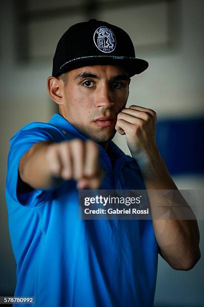 Light flyweight boxer Leandro Blanc of Argentina during an exclusive photo session at CeNARD on July 21, 2016 in Buenos Aires, Argentina.