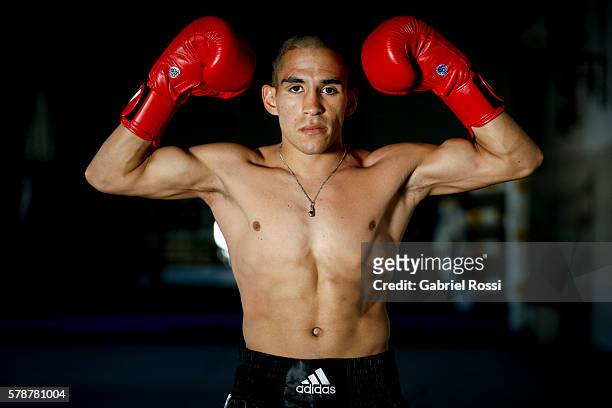 Light flyweight boxer Leandro Blanc of Argentina during an exclusive photo session at CeNARD on July 21, 2016 in Buenos Aires, Argentina.