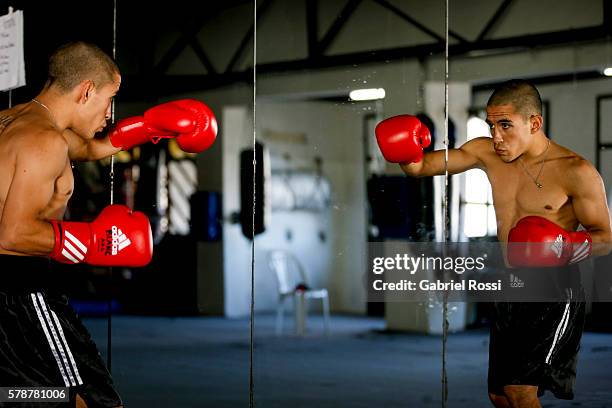 Light flyweight boxer Leandro Blanc of Argentina during an exclusive photo session at CeNARD on July 21, 2016 in Buenos Aires, Argentina.