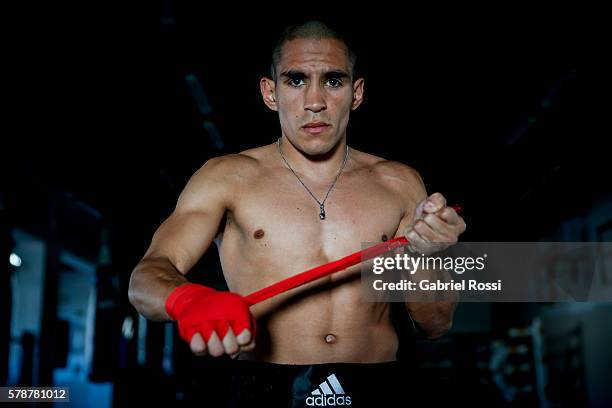 Light flyweight boxer Leandro Blanc of Argentina during an exclusive photo session at CeNARD on July 21, 2016 in Buenos Aires, Argentina.