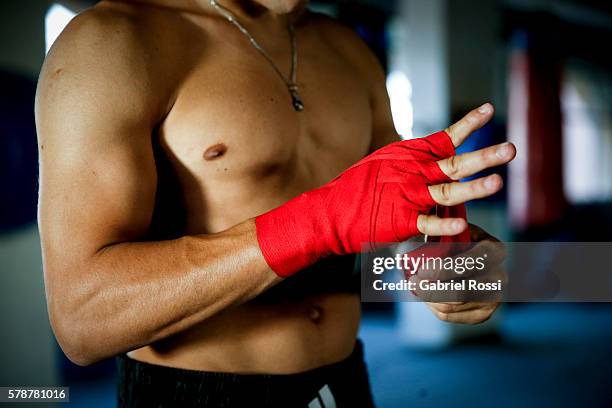 Light flyweight boxer Leandro Blanc of Argentina during an exclusive photo session at CeNARD on July 21, 2016 in Buenos Aires, Argentina.