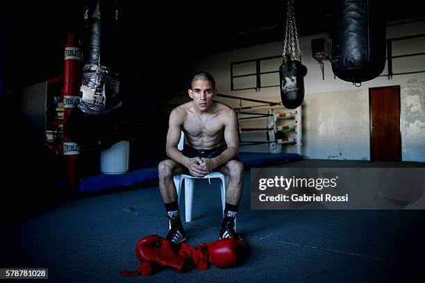 Light flyweight boxer Leandro Blanc of Argentina during an exclusive photo session at CeNARD on July 21, 2016 in Buenos Aires, Argentina.