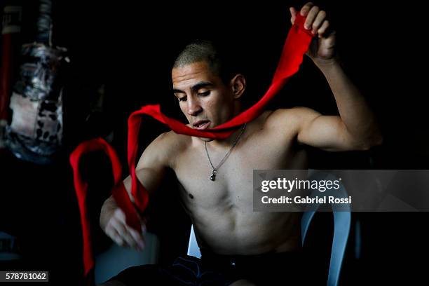 Light flyweight boxer Leandro Blanc of Argentina during an exclusive photo session at CeNARD on July 21, 2016 in Buenos Aires, Argentina.