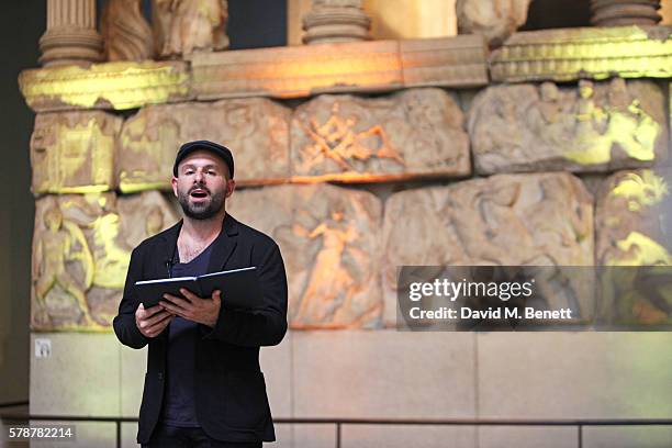 Actor Anatol Yusef reads "Poets, Warriors" by Gabriele Tinti at The British Museum on July 22, 2016 in London, England.