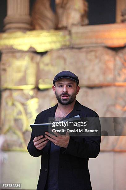 Actor Anatol Yusef reads "Poets, Warriors" by Gabriele Tinti at The British Museum on July 22, 2016 in London, England.