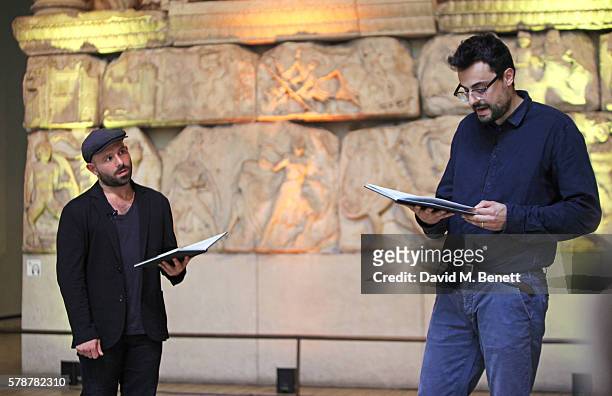 Actor Anatol Yusef and Gabriele Tinti read "Poets, Warriors" by Gabriele Tinti at The British Museum on July 22, 2016 in London, England.