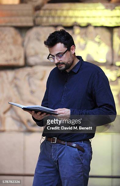 Gabriele Tinti reads from his poem "Poets, Warriors" at The British Museum on July 22, 2016 in London, England.