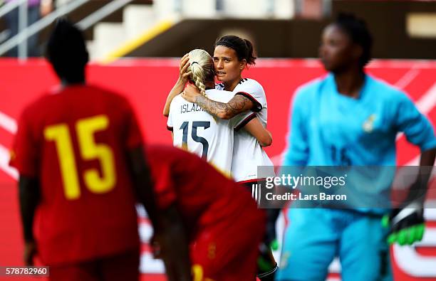 Dzsenifer Maroszan of Germany celebrates after scoring her teams elevens goal during the women's international friendly match between Germnay and...
