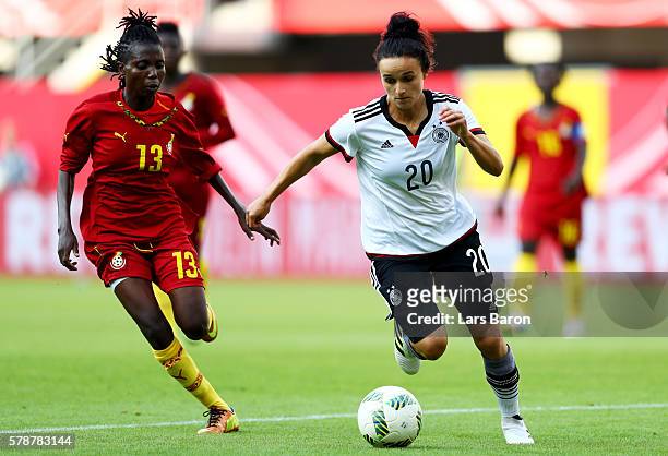 Lina Magull of Germany runs with the ball during the women's international friendly match between Germnay and Ghana at Benteler Arena on July 22,...