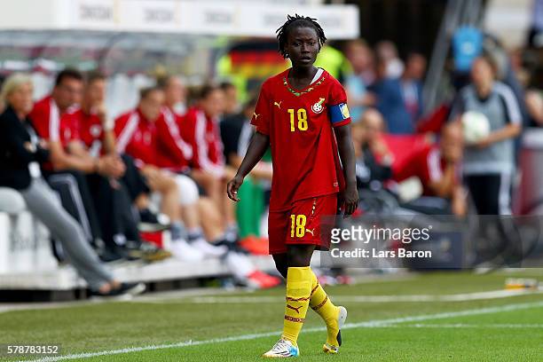 Elizabeth Addo of Ghana looks on during the women's international friendly match between Germnay and Ghana at Benteler Arena on July 22, 2016 in...