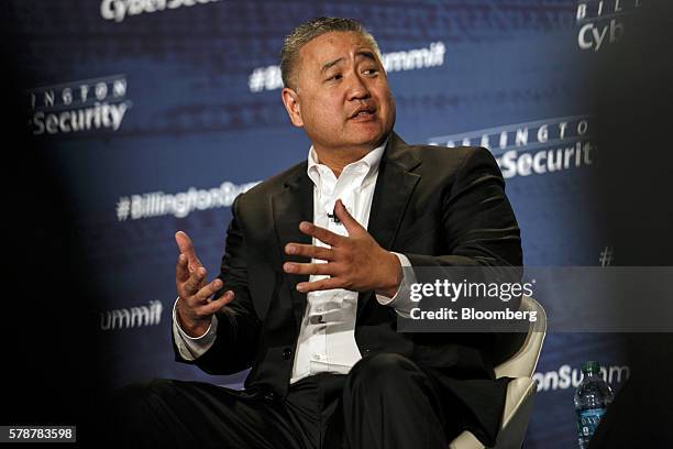 Bently Au, chief information security officer for U.S. Toyota Motor Sales Inc., speaks during a panel discussion at the Billington Global Automotive...