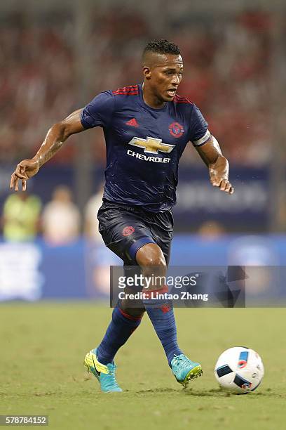 Antonio Valencia of Manchester United competes for the ball during the International Champions Cup match between Manchester United and Borussia...