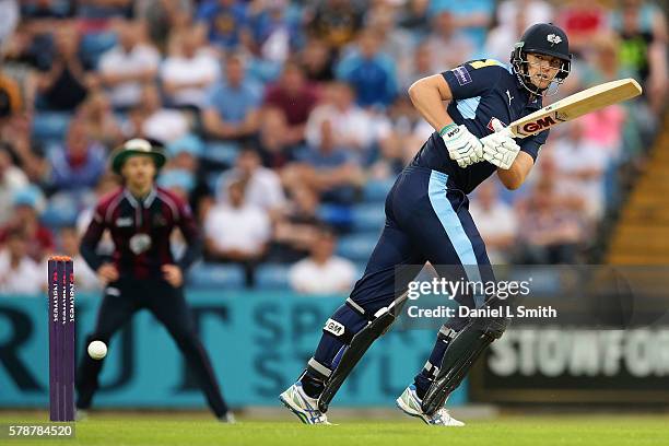 Alex Lees of Yorkshire bats during the NatWest T20 Blast match between Yorkshire Vikings and Nothamptonshire Steelbacks at Headingley on July 22,...