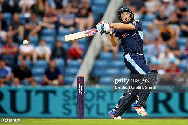 David Willey of Yorkshire bats during the NatWest T20 Blast match between Yorkshire Vikings and Nothamptonshire Steelbacks at Headingley on July 22,...