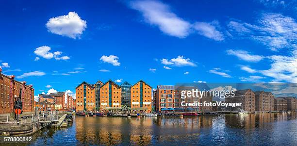 redeveloped warehouses canal barges waterfront restaurants panorama gloucester docks uk - gloucester stock pictures, royalty-free photos & images