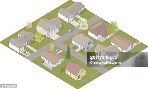 stockillustraties, clipart, cartoons en iconen met suburban subdivision - bungalow