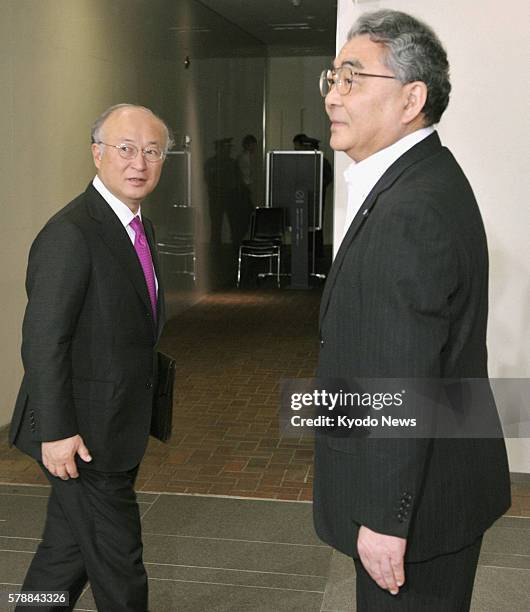 Japan - International Atomic Energy Agency Director General Yukiya Amano arrives at the head office of Tokyo Electric Power Co. In Tokyo on July 29,...