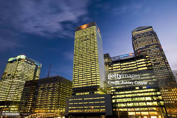 banking and financial sector buildings at canary wharf in london uk - canary wharf stock pictures, royalty-free photos & images