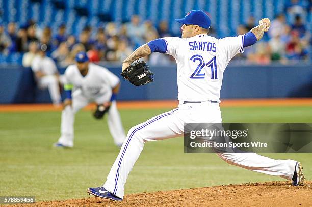 Toronto Blue Jays pitcher Sergio Santos pitching in the 8th inning. The Chicago White Sox defeated the Toronto Blue Jays 5 - 4 at the Rogers Centre,...