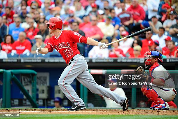 Los Angeles Angels left fielder Grant Green during an interleague Major League Baseball game between the Philadelphia Phillies and the Los Angeles...