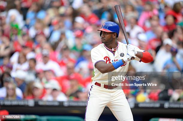 Philadelphia Phillies left fielder Domonic Brown during a Major League Baseball game between the Cincinnati Reds and the Philadelphia Phillies at...