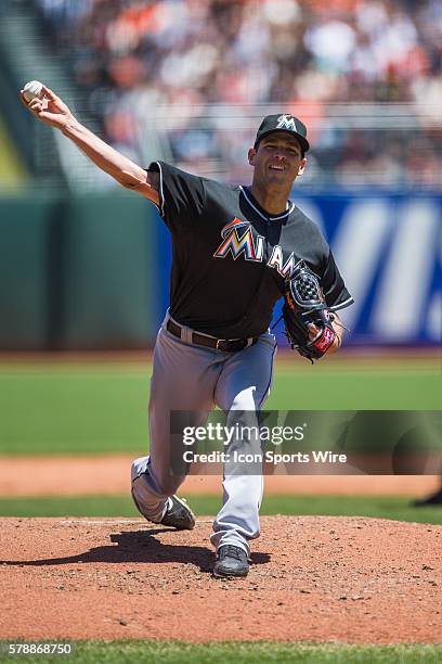 Miami Marlins starting pitcher Jacob Turner pitching in the second inning, during the game between the San Francisco Giants and the Miami Marlins at...