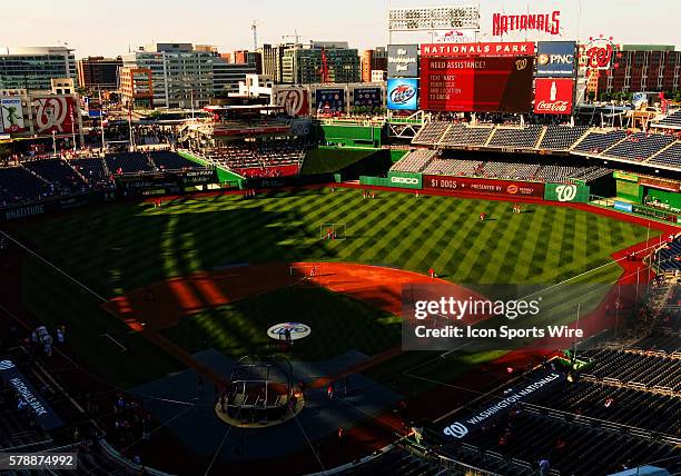 Batting practice before the Cincinnati Reds v Washington Nationals MLB game at Nationals Park, in Washington DC.